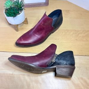 * Vera Cruz Red & Black Leather | Western Boho Ankle Heeled Booties Size 41/11